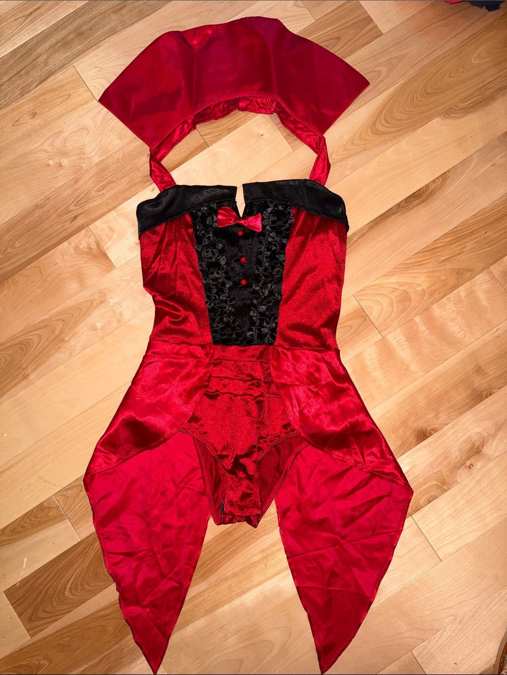 Red and Black Satin Bustier-Fr Maid/Devil Costume. Attached Mini Cape SEXY EUC S